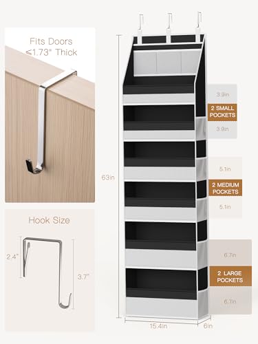 Criusia 2 Pack Over the Door Organizer, Heavy-Duty 6-Shelf Hanging Storage with 13 Mesh Pockets, 55lbs Capacity Behind the Door Storage for Nursery, Bathroom, Bedroom, and Dorm, Black - color: Black, size: 2 PACK