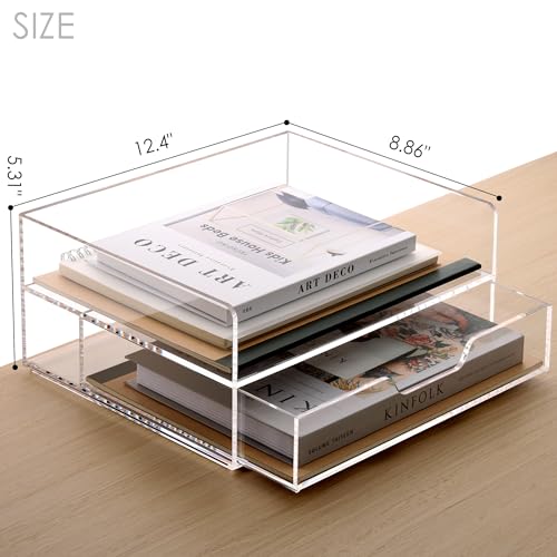 SANRUI 2-Tier Paper Letter Tray Organizer with Sliding Drawer,Stackable Desk Organizer,Acrylic Paper Tray for Office,Home or School,Clear - style: 2 Tier Horizontal File Tray with Drawer