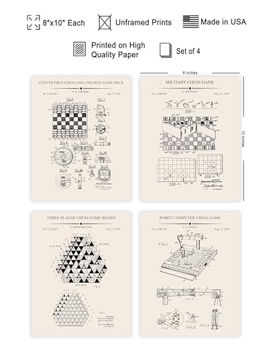 Poster Master 4-Piece Chess And Checkers Game Blueprint Poster - Convertible Chess And Checkers Game Patent Print - Technical Drawing Art - Great Office or Kid's Room Decor - 8x10 UNFRAMED Wall Art - color: Patent Kids 06, size: 8"L x 10"W