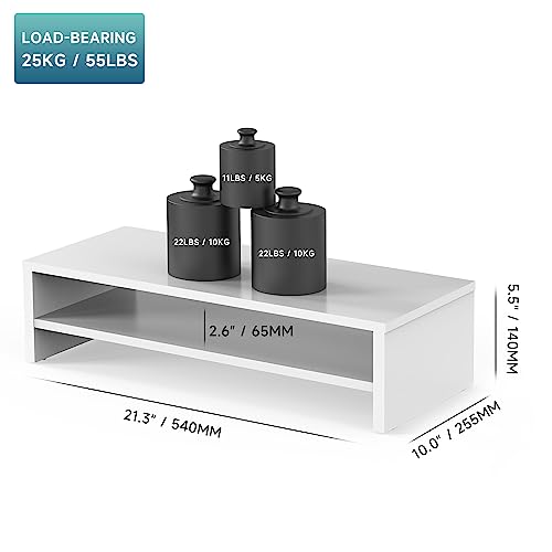 FITUEYES Monitor Stand - 2 Tier Computer Monitor Riser with 21.3 Inch Shelf, Wood Desktop Stand for Laptop Computer Screen, Desk Organization, Office Supplies - color: White, size: 21.3“