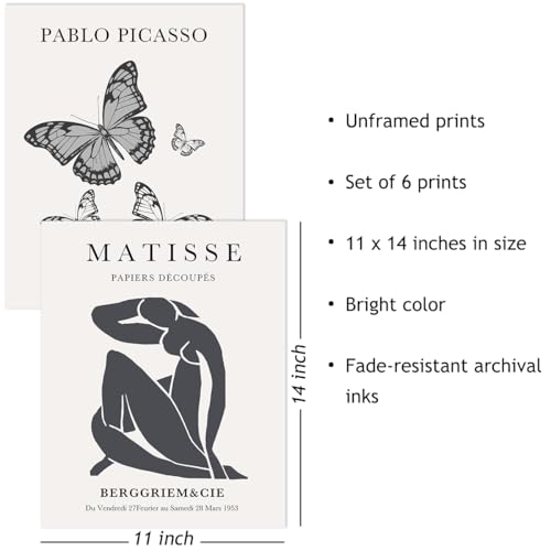 Crocothemis Abstract Matisse Wall Art Exhibition Posters, Vintage Art Boho Art Prints, Retro Room Decor for Aesthetic Bedroom Living room, Neutral grey wall art, Unframed, 11 x 14 Inch(Gray)-B07L - color: L Neutral grey, size: 11x14 in Unframed