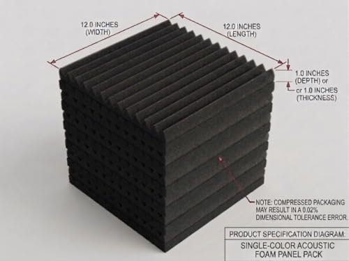 50 Pack Black 12 "X 12 "X1" Acoustic Panels Studio Soundproofing Foam Wedge Tiles(Accompanied By Double-Sided Adhesive Tape) - color: Black