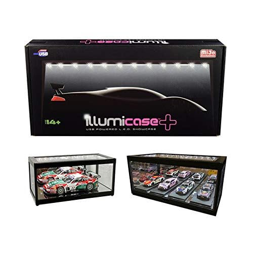 Black Collectible Display Show Case Illumicase+ with LED Lights and Mirror Base and Back for 1:64 1:43 1:32 1:24 1:18 Scale Models