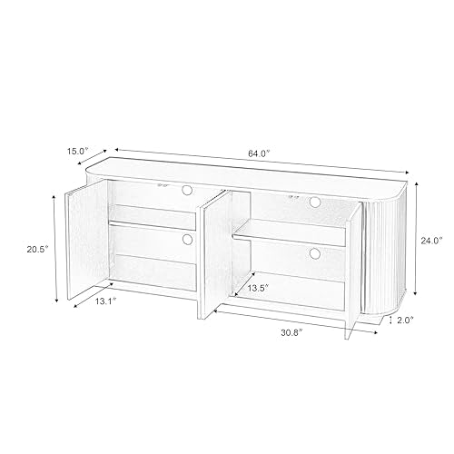64" Buffet Sideboard Cabinet with Storage, Modern Fluted Accent Credenza with Adjustable Shelves, Wood TV Console Stand 4 Doors, Sideboards for Office Living Room Hallway Kitchen, Walnut - color: Walnut-4 Doors