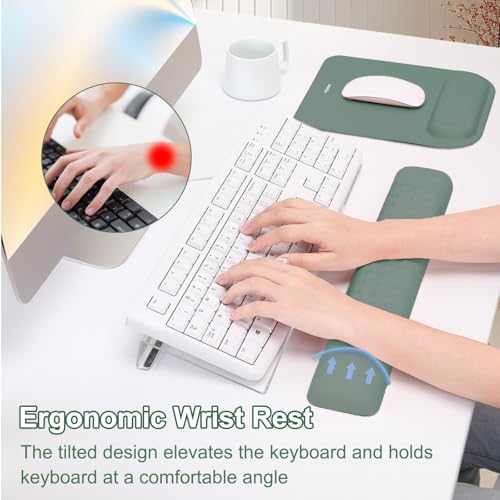 MOSISO Computer Keyboard Stand&Wrist Rest Support for Keyboard &Mouse Pad Set, Ergonomic Massage Wrist Rest Set, Easy Typing Working Acrylic Clear Stand for Office Home, Emerald Green - color: Emerald Green