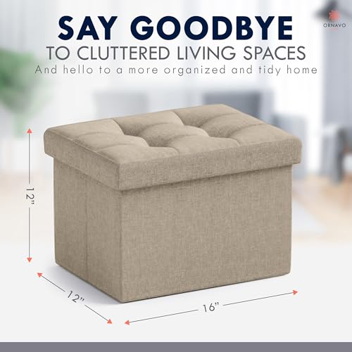 Ornavo Home Small Storage Ottoman Foldable Collapsible Rectangle Linen Ottoman Foot Rest Stool Seat, for Living Room, Bedroom, Home Office, Dorm - 12 x 16 x 12, Taupe - color: Tan/Taupe