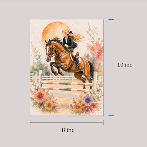 Inspirational Watercolor Jumping Horse Equestrian Quote Art Print for Girl's Bedroom Empowerment, Riding School Locker Team Gym Study Desk Wall Art, Sibling Grandparent Young Jumper Rider Team Captain Coach Parent Birthday Graduation Gifts - 8x10 Unframed