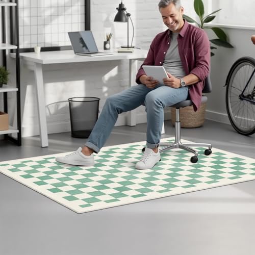 Office Chair Mat for Carpet Hardwood Tile Floor,36"x48" Computer Chair Mat for Rolling Chairs Carpet, Under Desk Non Slip Gaming Rug, Low-Pile Rubber Backing Large Protector Mat,Boho Green Checkered - color: Modern Chair Mat 5