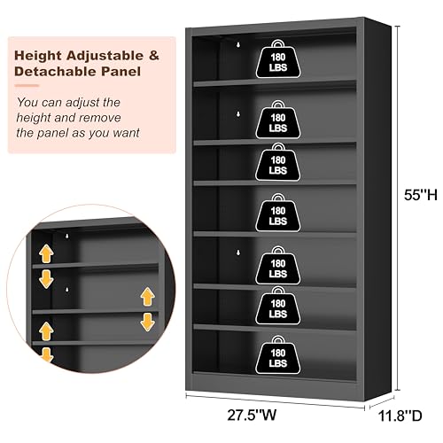 Metal DVD Storage Cabinet, 7 Tier Tall Media Storage Shelf with Adjustable Shelves, Freestanding CD & DVD Rack Tower Bookshelf for Living Room, Home Entertainment,Black - color: Black, size: 7 Tier