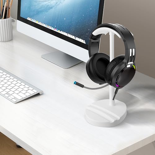 YAODHAOD Desktop Headphone Stand, Universal Headphone Holder with Phone Holder,Anti-Slip Base, for Desk, Office, Home Headphones Support Accessory (White) - color: White