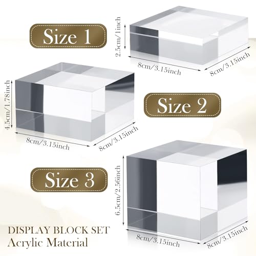 Geelin 9 Pcs Acrylic Risers Stand Display Block Decor Riser 3 Size Decor Clear Polished Cube Solid Pedestal Stand for Jewelry Perfume Photography Collection Food Doll Wedding High Density (Square) - style: Square
