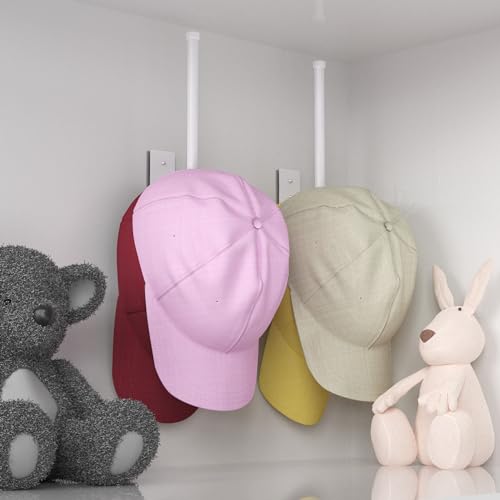 2 Pack White Hat Racks for Baseball Caps, Stainless Steel Hat Organizer for Baseball Cap, Hat Holder Storage Organizer, Hat Hanger Strong Adhesive/Wall Drilled for Door, Bedroom, Closet(8.26 in) - color: White, size: 2 Pack 8.26 in