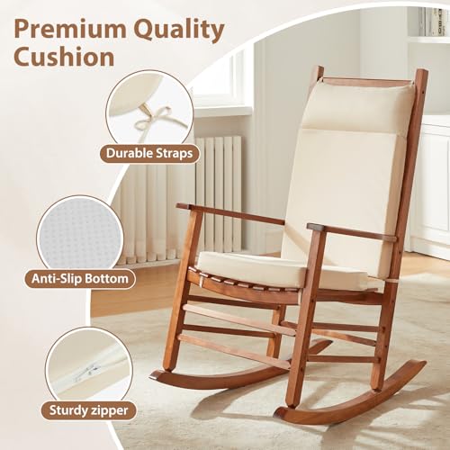 Waterproof Rocking Chair Cushions Outdoor & Indoor, Wooden Rocking Chair Pads, Non-Slip Large Glider Rocker Replacement Cushions with Pillow & Ties,Seat Back Cushion for Rocker Beige - color: Beige