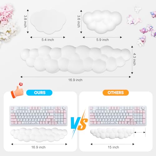 JIKIOU Upgrade Leather Cloud Keyboard Wrist Rest, Cloud Wrist Rest with Non-Slip PU Base, Comfortable Memory Foam Wrist Rest for Computer Laptop Mac Gaming Office and Pain Relief Wish New Year Gift - color: 01white