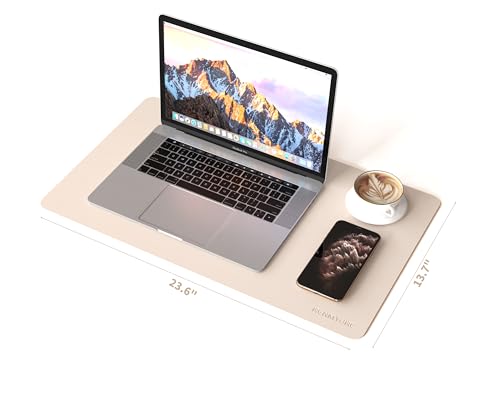 RENMTURE PU Mouse Pad, Faux Leather Large Desk Pad, Home Work Office Accessories, Non-Slip Desk Mat, Waterproof Gaming Pad Desk Blotter (23.6" x 13.7", Beige) - color: Beige, size: 23.6" x 13.7"