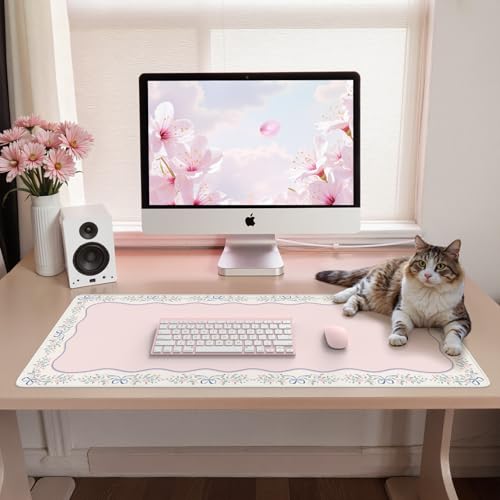 iCasso Pink Desk Mat,Cute Desk Pad for Keyboard and Mouse,Anti-Slip Large Gaming Mousepad XXL,Soft Lycra Surface Computer Mat Women,Girly Keyboard Pad for Home Office - color: Pink Bows