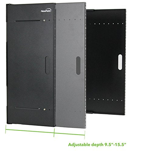 NavePoint 12U Patch Panel Bracket Wall Mount Patch Panel Rack for 19” Networking Equipment – Expandable Mounting Depth 9.5” to 15.5” 4U IT Rack 40lbs Weight Capacity Pre-Assembled - size: 12U