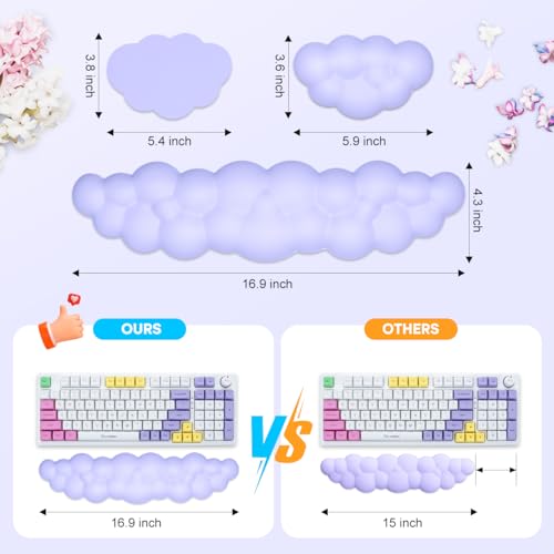 JIKIOU Upgrade Leather Cloud Keyboard Wrist Rest, Cloud Wrist Rest with Non-Slip PU Base, Comfortable Memory Foam Wrist Rest for Computer Laptop Mac Gaming Office and Pain Relief Christmas Wish Gift - color: 04purple