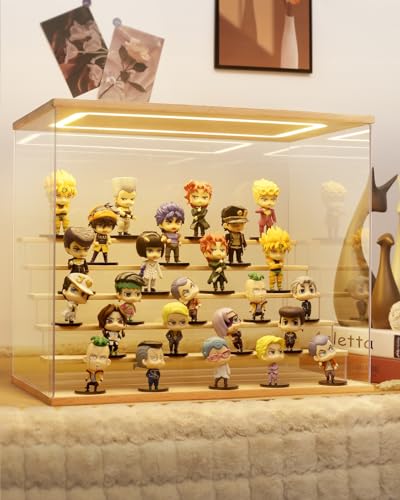 Clear Acrylic Display Case with Light , 6 Tier Display Box Stand Assembly Dustproof Protection Showcase for Collectibles Action Figures (6 Tier L 19.7*12.6*16.5in;50×32×42cm) - color: Wood with light, size: 6 Tier L 19.7*12.6*16.5in;50×32×42cm
