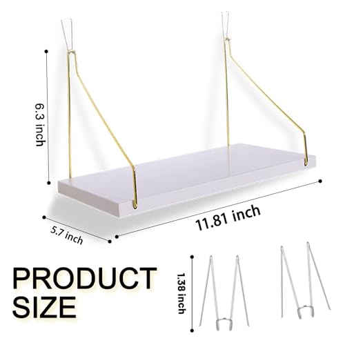 2-Pack Cubicle Shelf For Fabric Walls With Hooks:12x6.0in White Wooden Cubicle Shelf Hanging Gold Bracket Use For Office Cubicle Accessories For Office Stylish Cubicle Decorations For Women Desk - color: White