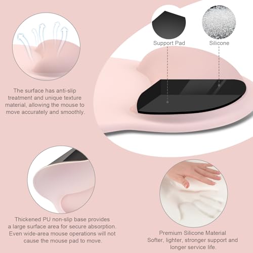 MOSISO Wrist Rest Support for Mouse Pad&Keyboard Set, Circle Curved Ergonomic Mousepad&Coaster Non-Slip Base Home/Office Pain Relief&Easy Typing Pad with Soft Cloth&Silicone Lining, Chalk Pink - color: Chalk Pink
