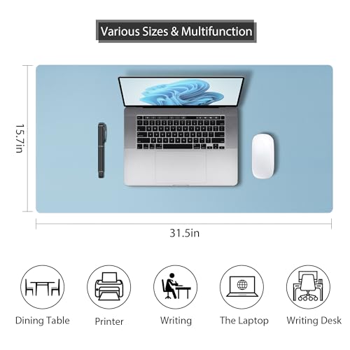 Roslim Leather Desk Pad Protector,Mouse Pad,Non-Slip Computer Mat for Desk,PU Leather Office Desk Mat for Home & Office,Waterproof Laptop Desk Blotter for Keyboard and Mouse,Sky Blue (15.7''X31.5'') - color: Skyblue, size: 15.7''X31.5''