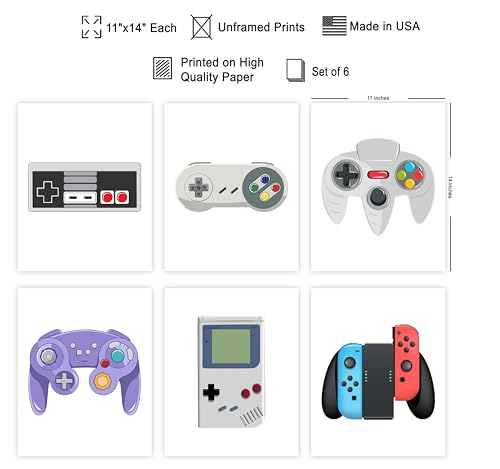 Poster Master 6-Piece Video Game Controller Print - Gaming Poster - Geeky & Gamer Art - Minimal Consoles Wall Design - Great Game Room or Boy's Bedroom Decor - 11x14 UNFRAMED Wall Art - color: Style-06, size: 11"L x 14"W