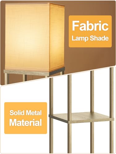 PARTPHONER Floor Lamp with Shelves for Living Room Natural Wood 2 Pack, Shelf Floor Lamp with 3 CCT LED Bulb, Corner Display Standing Column Lamp Etagere Organizer Tower Nightstand for Bedroom Office - color: Natural Wood