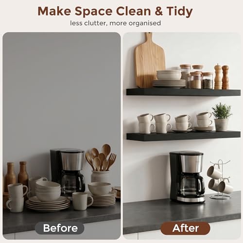 fuqing 24" x 6.7" x 1.4" Black Floating Shelves Set of 2, Rustic Black Wood Shelves for Living Room Bathroom, Hardware Included, 40 Lbs, Invisible Brackets - color: Black, size: 24 Inch-UP