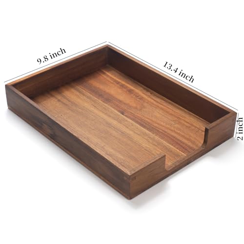Wood Letter Tray, Acacia Wood Desk Tray, Wooden Desk Organizer, A4 Paper, Document, File, Mail, Magazine Storage Basket for Office, Classroom, Home Desktop