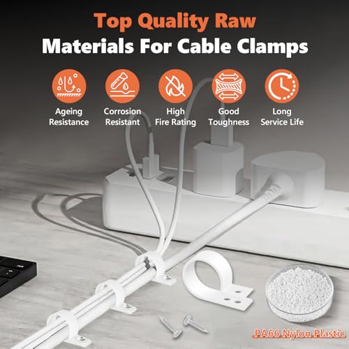 292Pcs White PA66 Nylon R Type Cable Clamps Clips Assortment Kit | Good Ductility, Fireproof, 6 Sizes (3/16'' 1/4'' 3/8'' 1/2'' 3/4'' 1''), 146pcs M4 Screws, for TV/PC/AC Cables & Wires. - color: 292 White