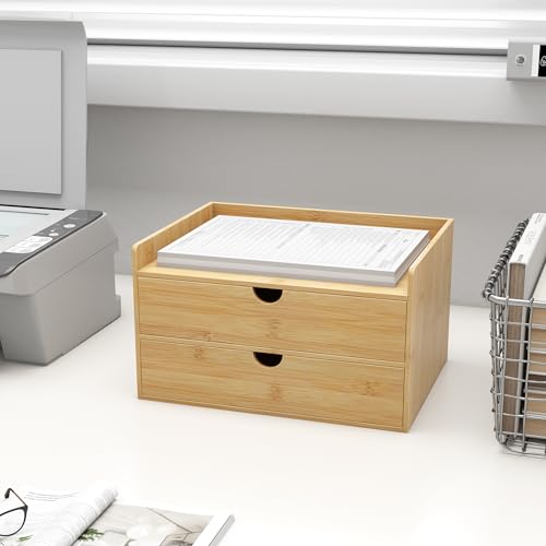 Bamboo Desk Drawer Organizer, Large Desktop Organizer with Drawers Tabletop Storage Organization Box for Office Home Toiletries Supplies Vanity, No Assembly Required (2 Drawer with Shelf) - color: 2 Drawer with shelf, size: Large