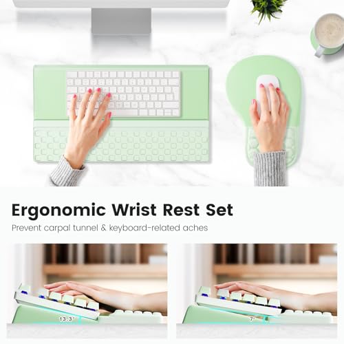 Ospelelf Ergonomic Mouse Pad and Keyboard Stand Wrist Rest Set, Memory Foam Comfort, Pain Relief for Typing, Office Desk Accessories, Green - color: Green