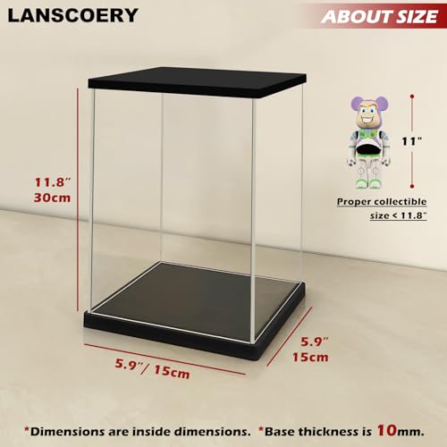LANSCOERY Acrylic Display Case 5.9x5.9x11.8 in, 10mm Base, RGB Ring Light, 3mm Clear Panels, Front Door for Action Figures and Models - size: 5.9x5.9x11.8inch; 15x15x30cm
