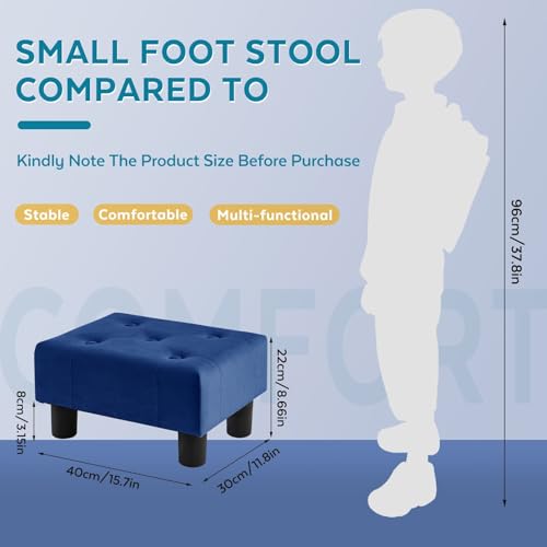 Small Foot Stool Ottoman, Velvet Footstool Ottoman Foot Rest for Couch, Rectangle Footstools and Ottomans Small for Living Room, Entryway and Bedroom (Blue) - color: Blue (Velvet)