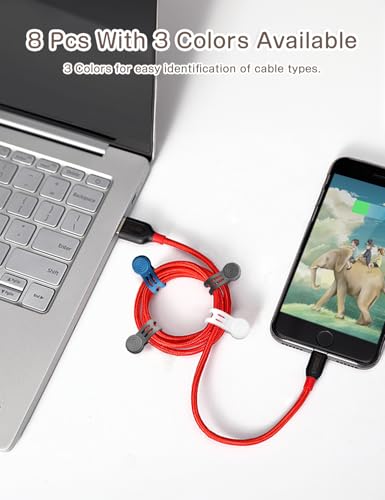 Kanemc 8 Pack Magnetic Twist Ties, Silicone Magnet Cable Tie Reusable Cord Strap For USB Earphone Charger Video Game Cables (2White+4Gray+2Blue) - color: 2white + 4gray + 2blue, size: S-size