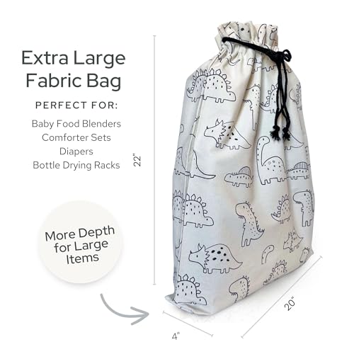 Gather & Knot Gift Bags | Reusable Fabric Drawstring Bags | Extra Large 22” | Premium Canvas Wrap for Birthdays, Baby Showers & Gifting | Dinosaur Flat Bottom - color: Dinosaur Flat