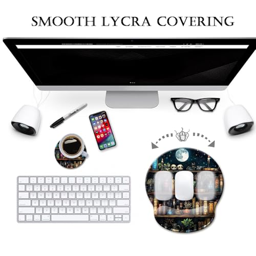 HOPONY Mouse Pad with Wrist Rest,Ergonomic Mouse Pads Wrist Support for Desk,Large Mousepad for Wireless Mouse Gaming Laptop Work Home Desk Accessories Office Supplies Decor,9 x 10 in,Book Moon - color: 2 Book Moon