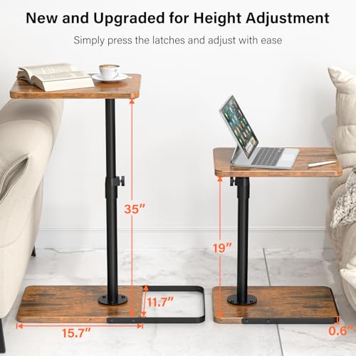 TV Tray Table for Couch - Adjustable Height & 360°Swivel Panel Design,Larger Metal and Wooden Base to Prevent Slipping,Sofa Armrest Tray Table for Eating Laptop Couch Bed Dinner or Small Space - color: Brown, size: Standard 1 Pack