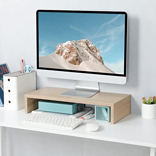 TEAMIX 20 Inch Wood Monitor Stand Riser, Wooden Desktop Stand for PC/TV/Laptop/Printer, Cozy Monitor Riser with Storage, Computer Stand Space-Saving - color: Maple, size: 20 inch