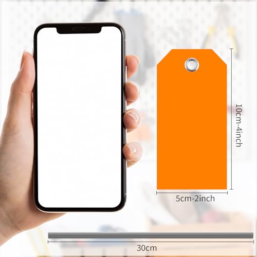 100 Pieces 2x4 Inch Orange Plastic Shipping Tags With Wires - Heavy Duty Waterproof Labels for Gift, Luggage, Garage Inventory - Reinforced Hang Tags With String - color: Orange
