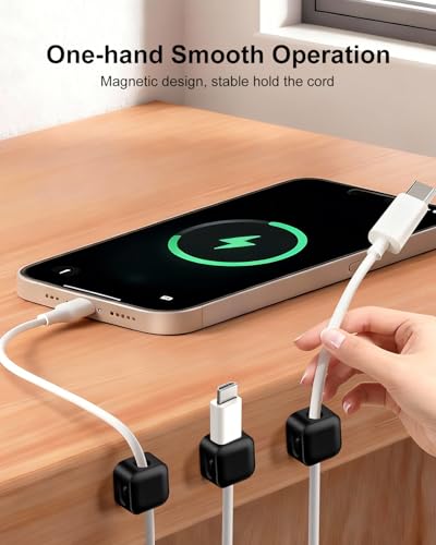Art3d 8 Pack Magnetic Cable Clips, Black Cable Management Accessories, Cord Smooth Adjustable & Adhesive Backing Cord Organizer for Office Home Organization, Desk, Wall, Nightstand, Phone, Car - color: Black