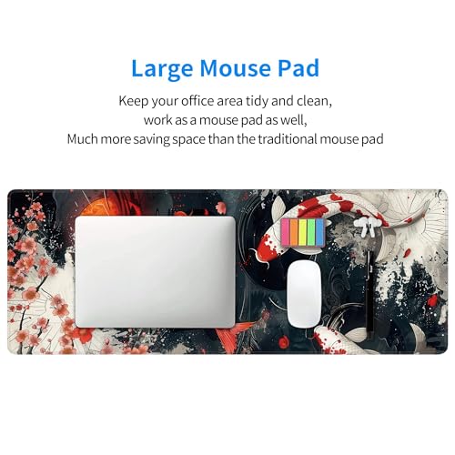 Koi Fish Large Mouse Pad,Gaming Keyboard Desk Pad,Extended Mouse Mat Non-Slip Rubber Base with Stitched Edges for Office Game Home XL 31.5"x11.8" - color: Koi Fish, size: 31.5L x 11.8W inches