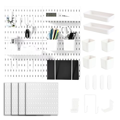 Pegboard Wall Mounted Organizer Storage Set, Includes 4 White Pegboards and 20 Hanging Accessories, 23" x 23" Plastic PegBoard Panels Combination Kit for Home, Office, Garage Tool Storage & Craft Room