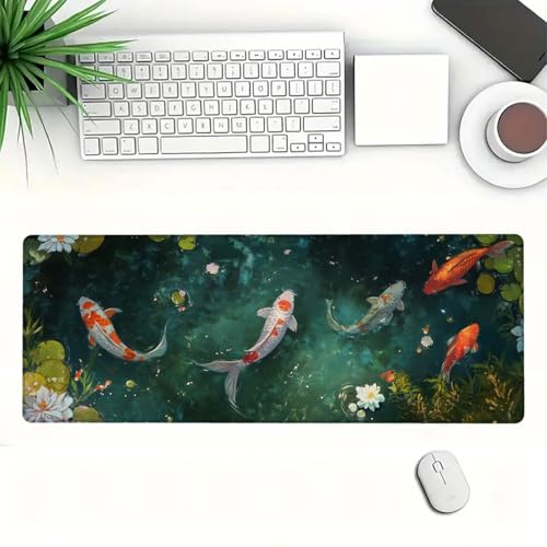 Koi Fish Extended Mouse Pad Tranquil Pond Water Lily Japanese Zen Nature Mousepad XL Large Gaming Mouse Pad Laptop Keyboard Mat Desk Pad 31.5x11.8 Inch - color: Koi Fish