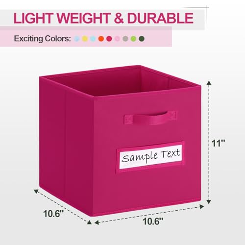11x11 storage cube bins (Set of 10) Foldable Fabric storage cubes with 10 Labels Window Cards & a Pen,11 inch cube storage bin,Closet Organizers for Shelves,Cubby Organizer Boxes,Dark pink - color: Dark pink, size: 11"