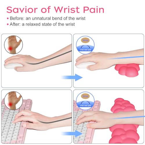 JIKIOU Upgrade Leather Cloud Keyboard Wrist Rest, Cloud Wrist Rest with Non-Slip PU Base, Comfortable Memory Foam Wrist Rest for Computer Laptop Mac Gaming Office and Pain Relief Christmas Wish Gift - color: 12rose Red