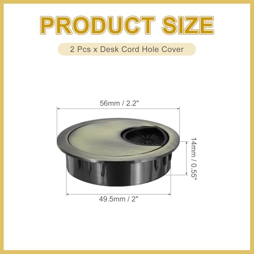 MECCANIXITY 2 Pcs Desk Grommet 2 Inch, Zinc Alloy Round Desk Hole Cover Wire Cable Cord Organizer for Home Office Computer Table Cables, 49.5mm, Bronze - color: Bronze, size: 2 Inch/49.5mm