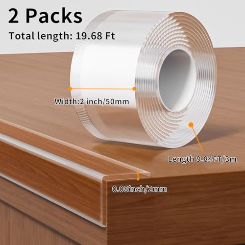 2Pack Baby Proofing Edge Protector for Baby,2in x 9.84Ft,Clear Edge Protector Strip Sharp Edge Wrap Cover Tape,Corner Bumpers for Furniture,Crib Rail Covers for Teething - size: 2Pack x 2in x 9.84FT