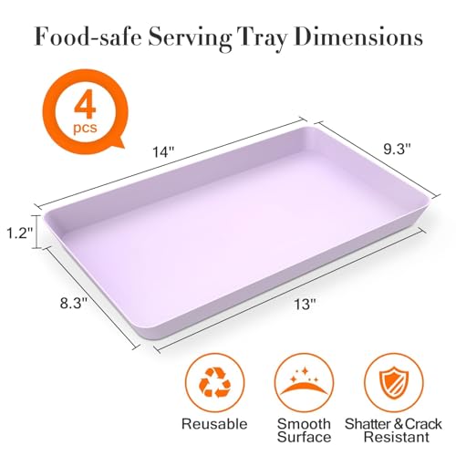 WOWBOX 4 pcs Serving Tray for Entertaining, Serving Platters for Snacks, Fruit, Cookies, Dessert, Reusable Plastic Trays for Serving Food and Pantry Organization in Kitchen & for Parties, (Purple) - color: Purple